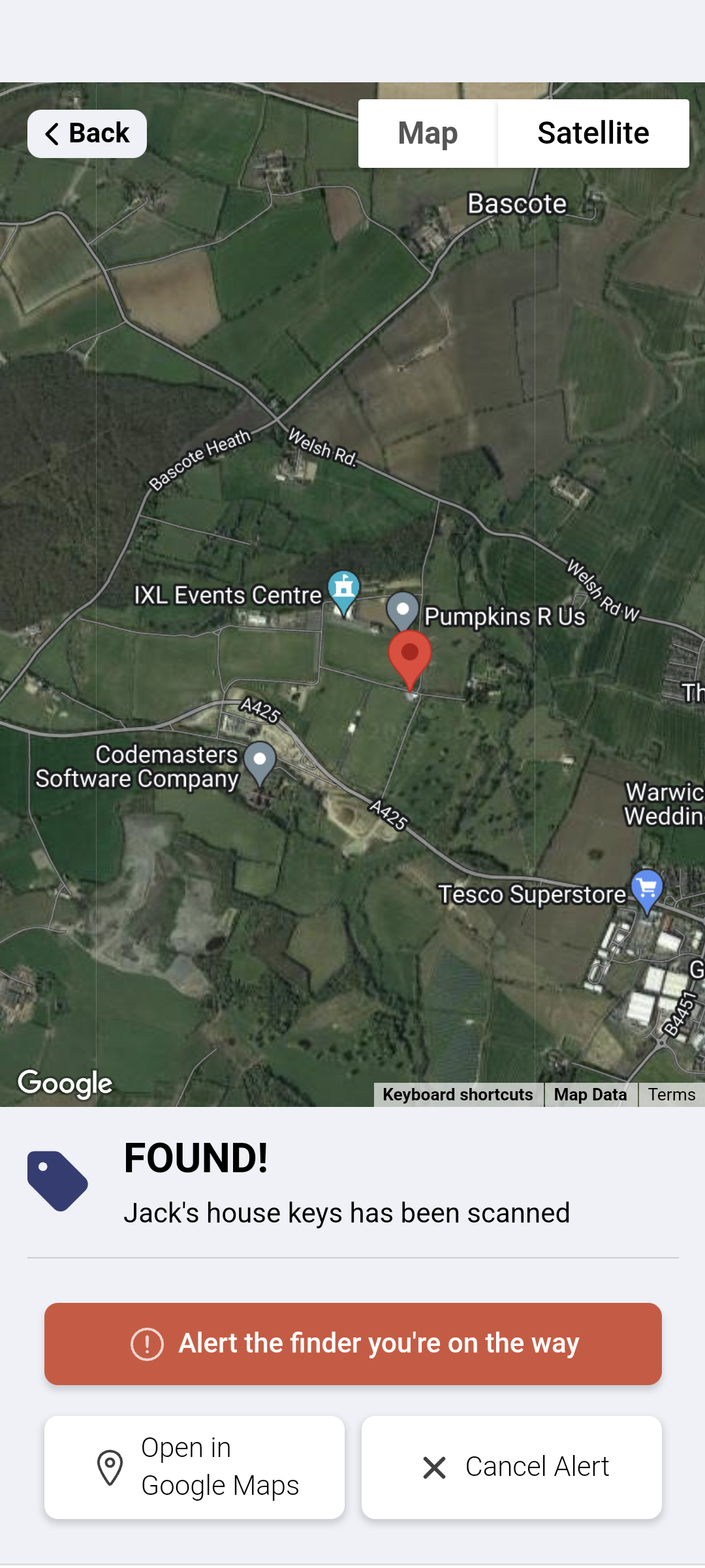 Screenshot of the finder location-sharing flow